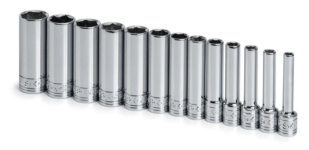 SK1312 - 13 Piece 1/4" Drive 6 Point Deep Metric Chrome Socket Set