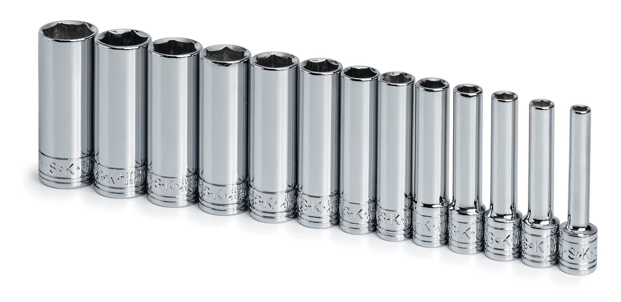 13 Piece 1 4 Drive 6 Point Deep Metric Chrome Socket Set SK Tools USA LLC