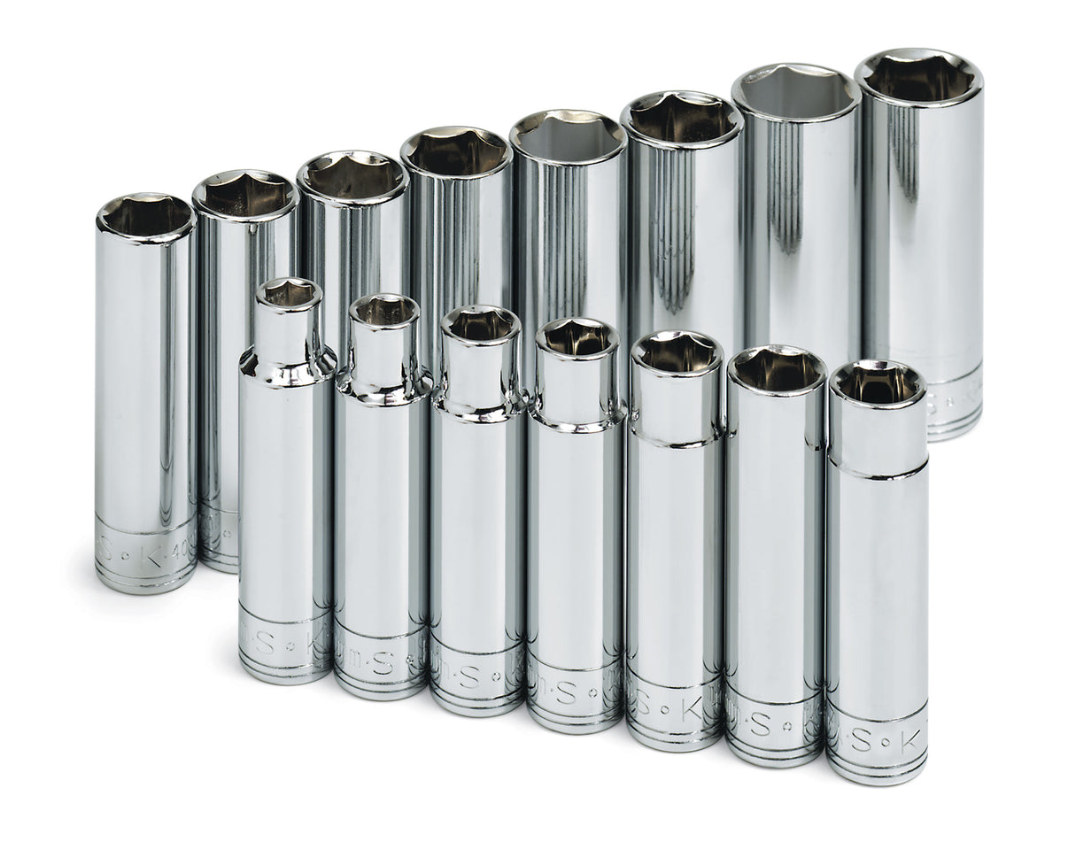 SK1945 - 15 Piece 1/2" Drive 6 Point Deep Metric Chrome Socket Set