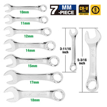 Load image into Gallery viewer, 7 Piece 12 Point Metric Short Combination SuperKrome Wrench Set
