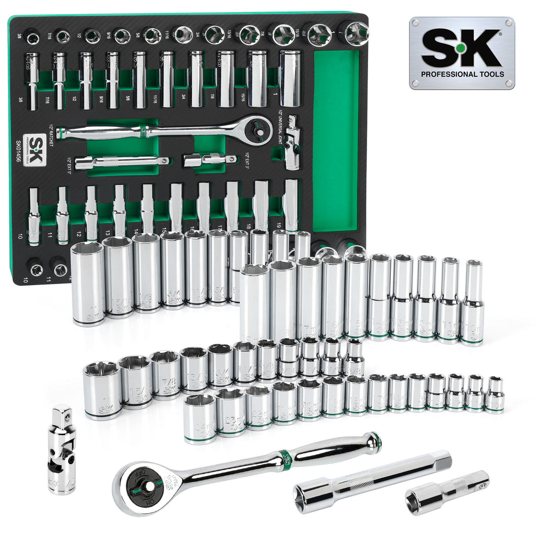 SK01456-216P - 49 Piece 1/2" Drive, 6 Point, Standard & Deep, SAE & Metric Chrome Socket Set