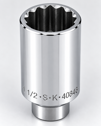 1-1/2" 1/2" Drive 12 Point Fractional Deep Chrome Socket
