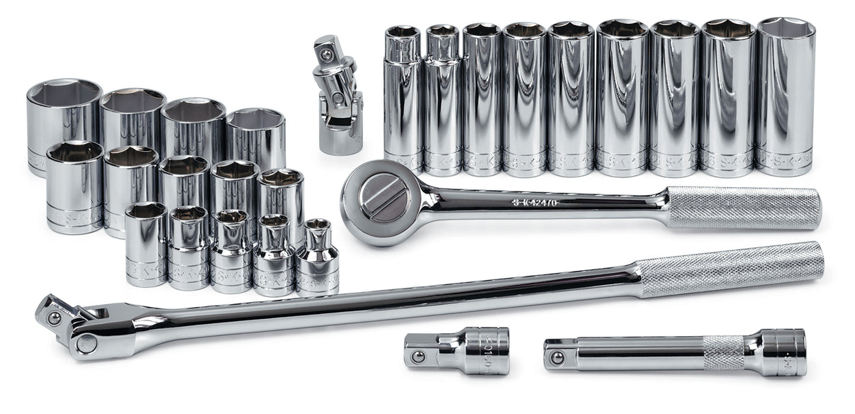 SK4128-6 - 28 Piece 1/2" Drive 6 Point Std and Deep SAE Socket Set