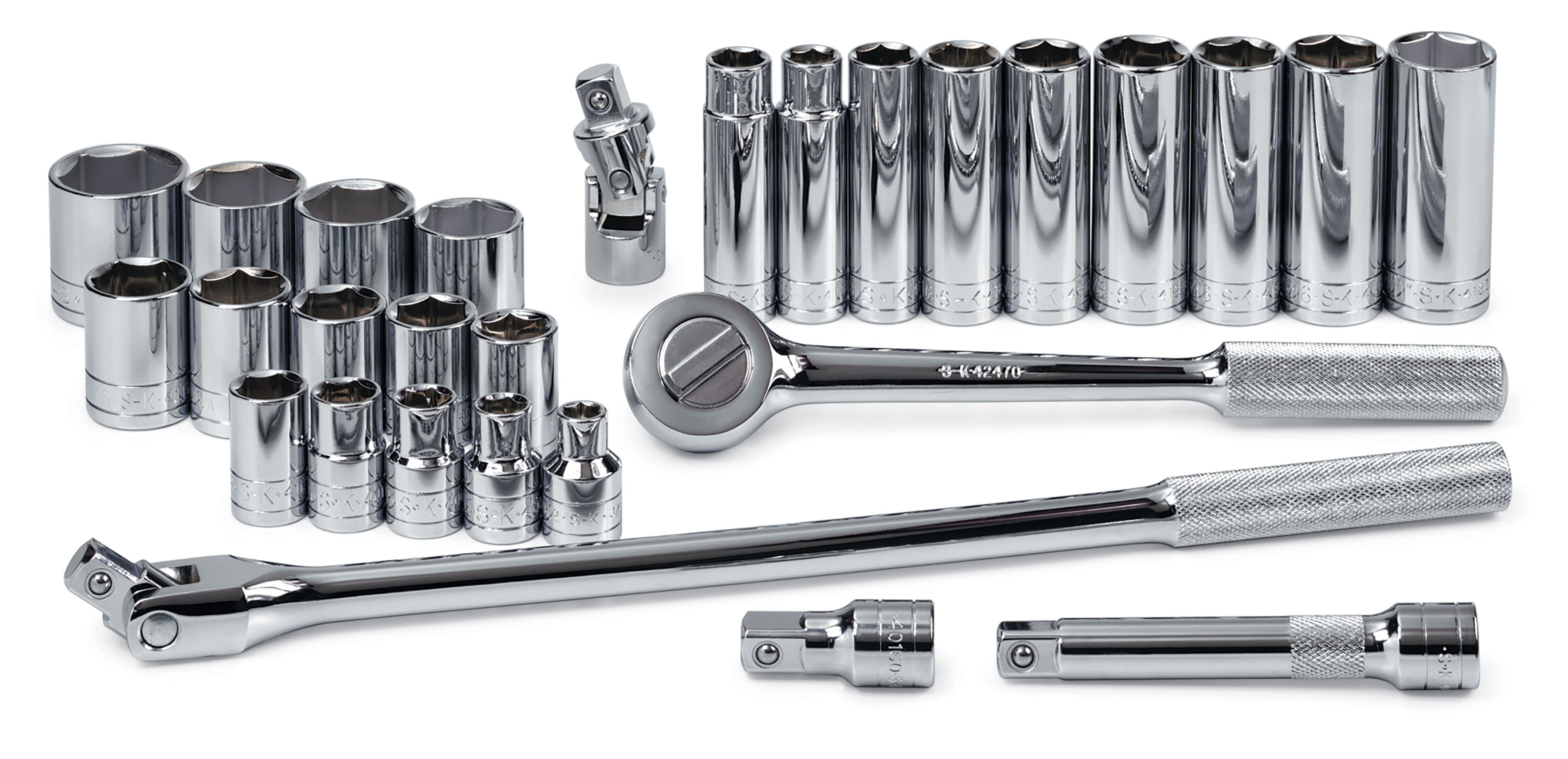 SK4128-6 - 28 Piece 1/2" Drive 6 Point Std and Deep SAE Socket Set