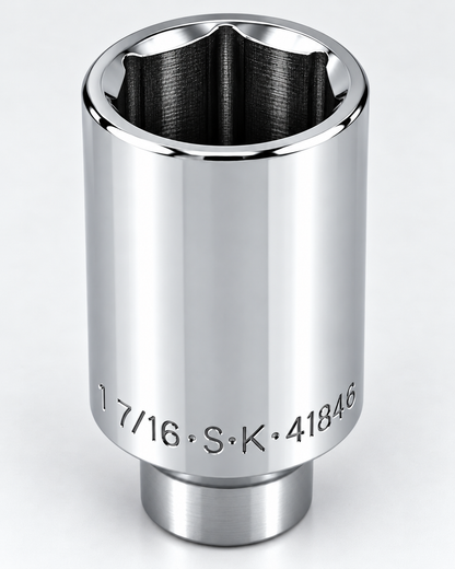 1-7/16" 1/2" Drive 6 Point Fractional Deep Chrome Socket