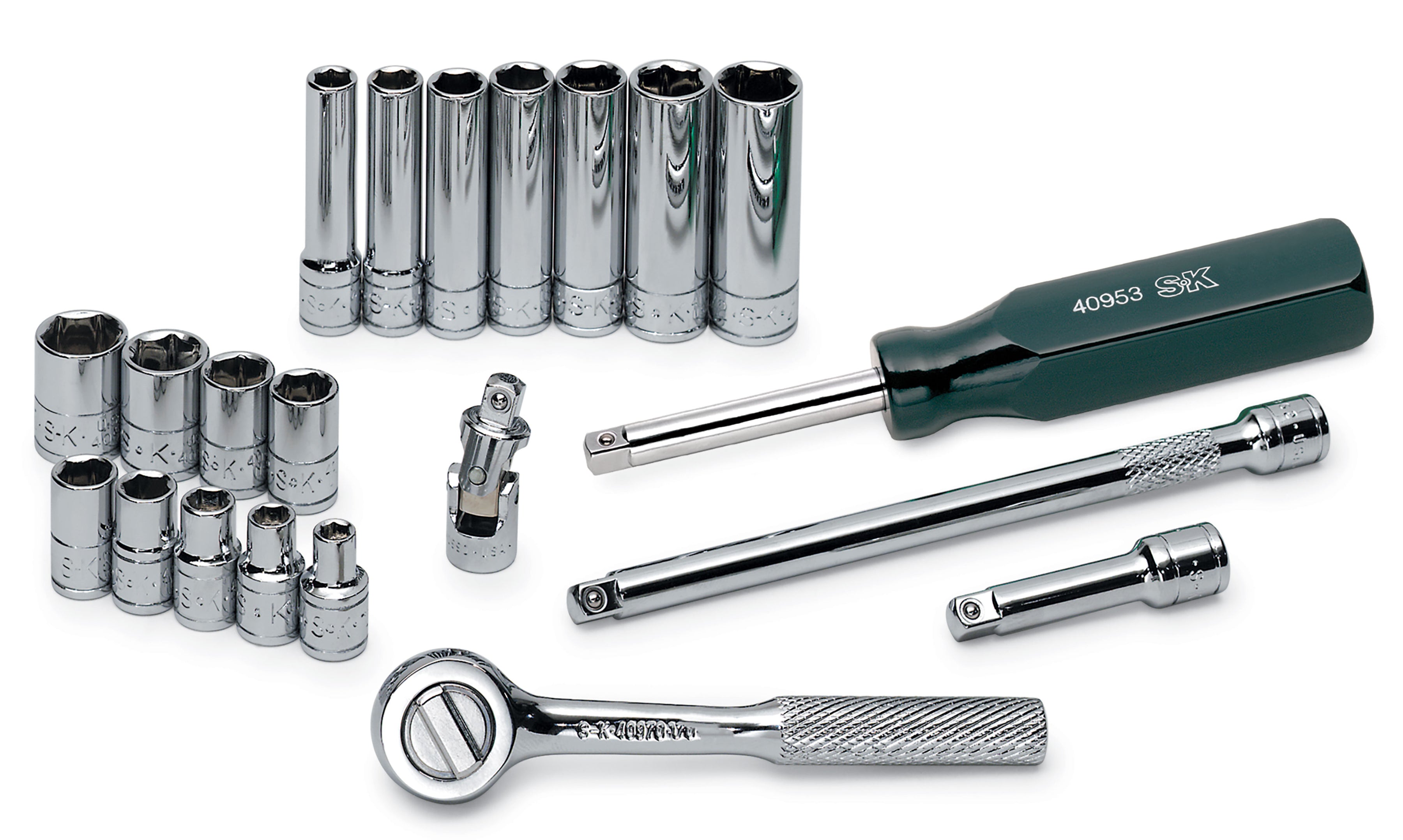 SK4921 - 21 Piece 1/4" Drive 6 Pt Standard and Deep Fractional Chrome Socket Set