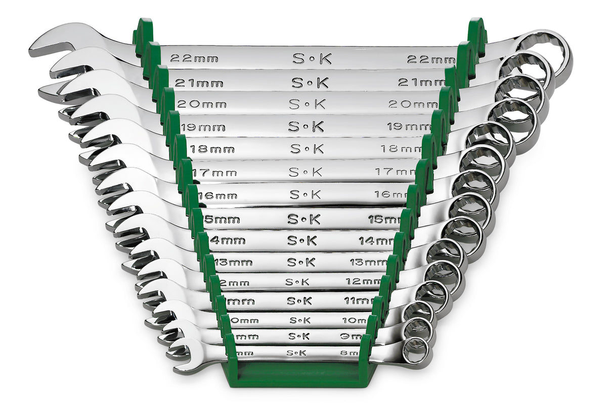 SK86265 - 15 Piece 12 Point Metric Regular Combination Chrome Wrench Set