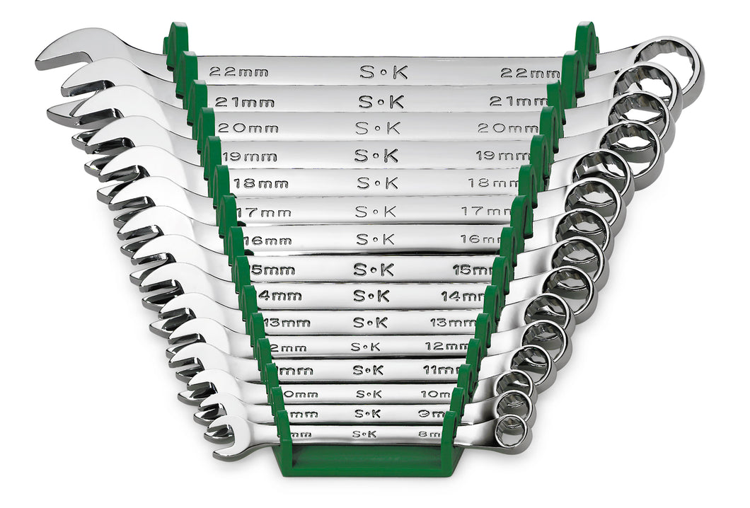 15 Piece 12 Point Metric Regular Combination Chrome Wrench Set