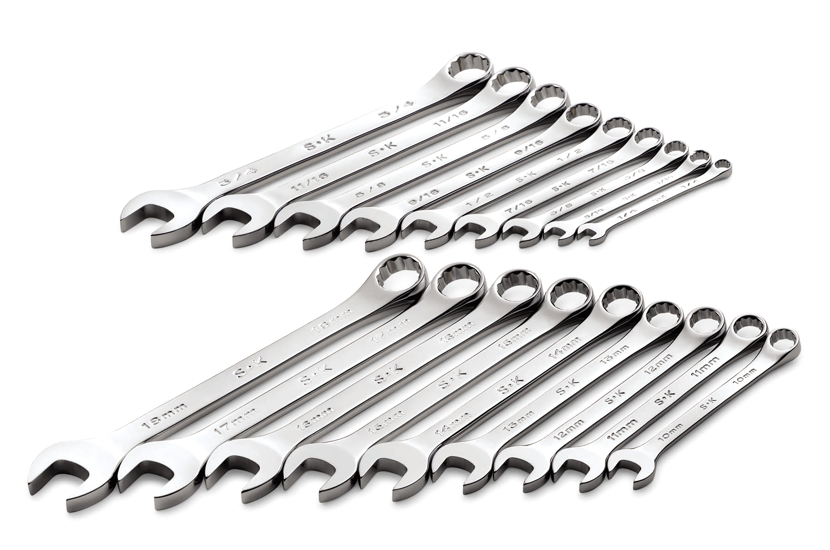 SK87018 - 18 Piece 12 Pt SAE/Metric Regular Combination Chrome Wrench Set