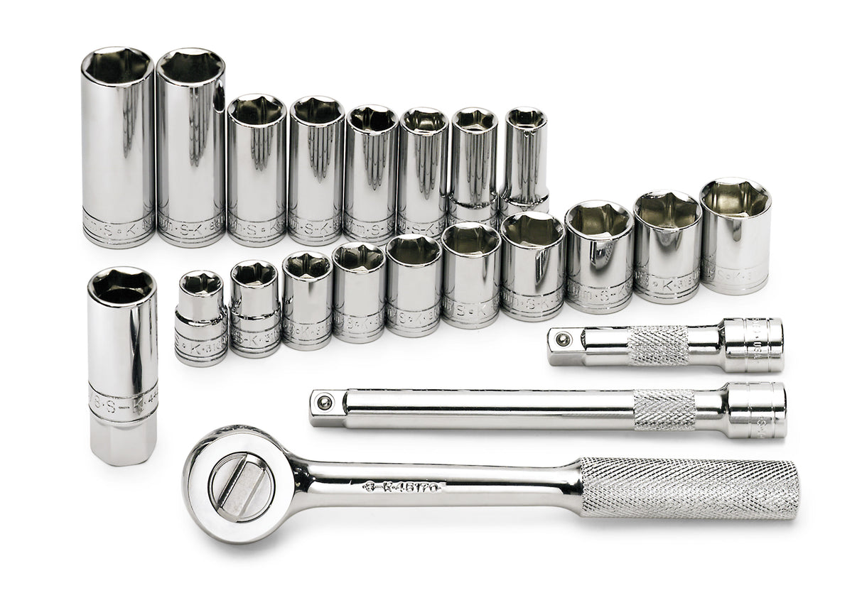 SK91820 - 22 Piece 3/8" Drive 6 Pt Std and Deep Metric Chrome Socket Set