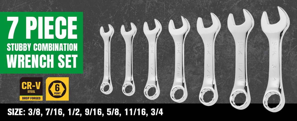 SK01489A - 7 Piece 12 Point SAE Short SuperKrome® Combination Wrench Set View 3