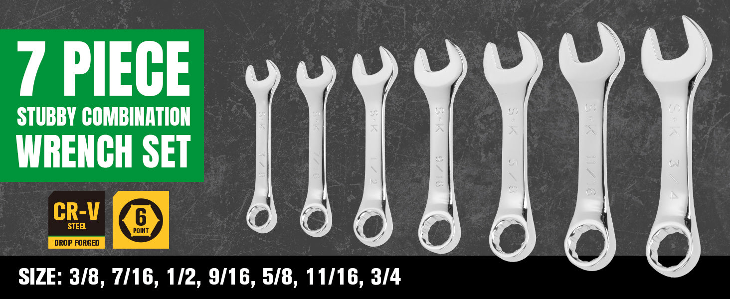 SK01489A - 7 Piece 12 Point SAE Short SuperKrome® Combination Wrench Set View 3