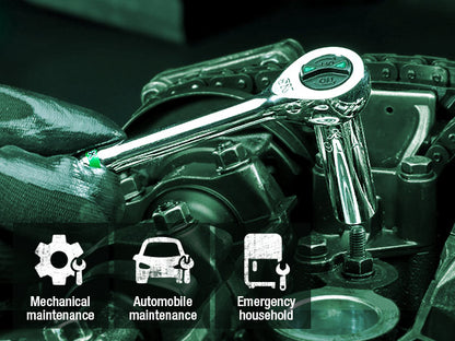 Close-up of a mechanical component with tools and icons indicating mechanical and automotive maintenance.