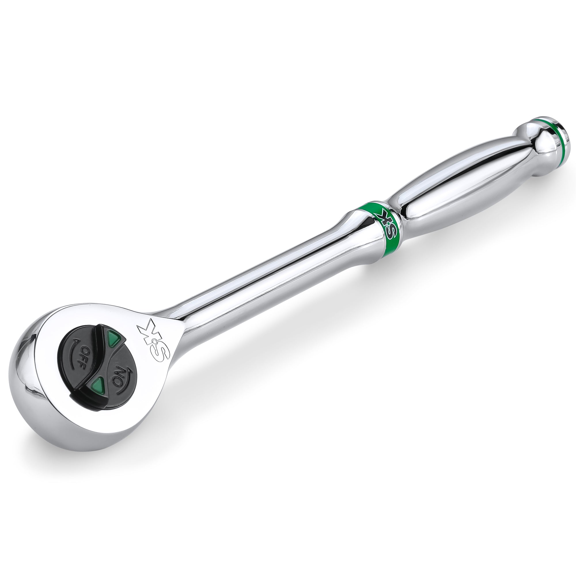 Silver ratchet wrench on a white background
