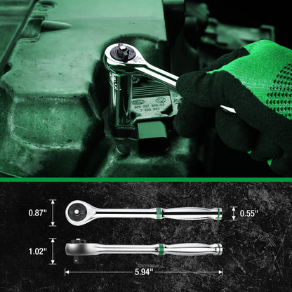 SK01302-216P - 24 Piece 1/4" Drive, 6 Point, Shallow & Deep, SAE Chrome Socket Set with 216-Position Ratchet View 5