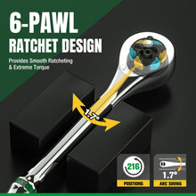 Load image into Gallery viewer, 1/2&quot; Drive, 216-Position Reversible Chrome Ratchet, 11.2&quot; Long
