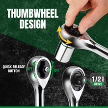 Load image into Gallery viewer, 1/2&quot; Drive, 216-Position Reversible Chrome Ratchet, 11.2&quot; Long
