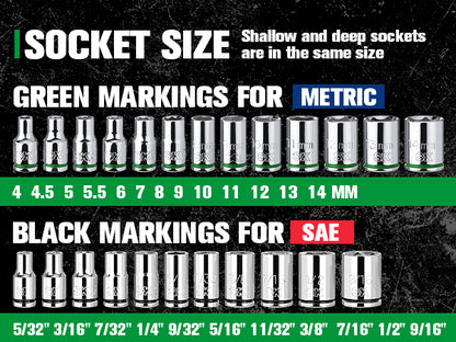 SK01300-216P - 1/4" Drive, 52 Piece, 6 Point, Shallow & Deep, SAE & Metric Chrome Socket Set View 7