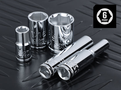 SK01302-216P - 24 Piece 1/4" Drive, 6 Point, Shallow & Deep, SAE Chrome Socket Set with 216-Position Ratchet View 7
