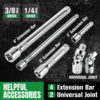 SK01321-216P - 1/4" & 3/8" Drive, 105 Piece, 6 Point, Shallow & Deep, SAE & Metric Chrome Socket Set View 3
