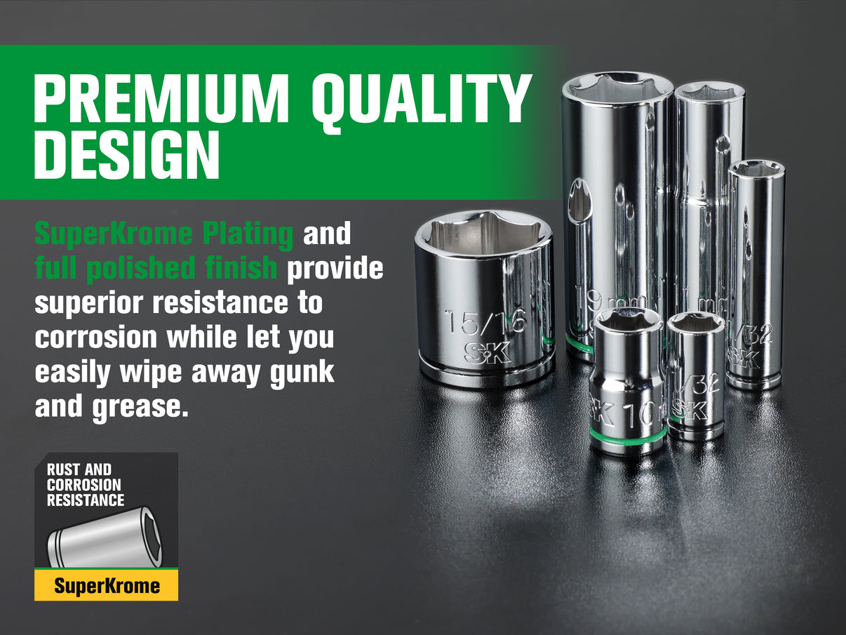 SK01321-216P - 1/4" & 3/8" Drive, 105 Piece, 6 Point, Shallow & Deep, SAE & Metric Chrome Socket Set View 5