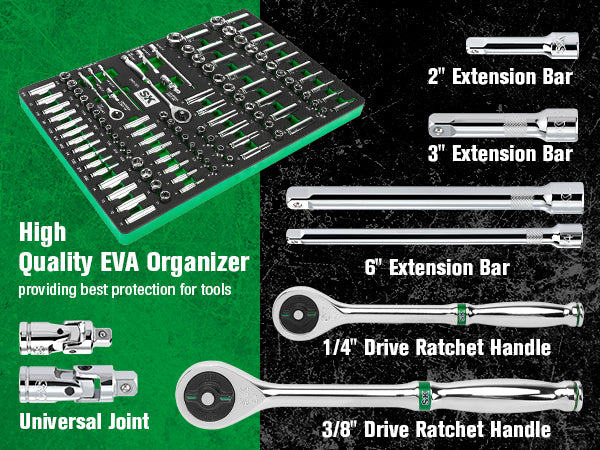 SK01321-216P - 1/4" & 3/8" Drive, 105 Piece, 6 Point, Shallow & Deep, SAE & Metric Chrome Socket Set View 4