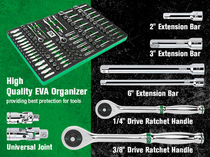 SK01321-216P - 1/4" & 3/8" Drive, 105 Piece, 6 Point, Shallow & Deep, SAE & Metric Chrome Socket Set View 4