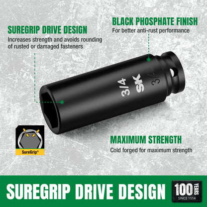 Black tool bit with SureGrip drive design and black phosphate finish on a textured gray background