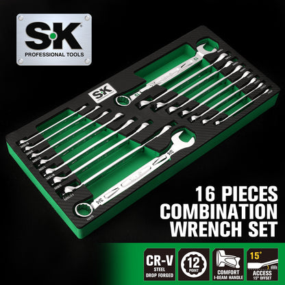 SK01368 - 16 Piece, 12 Point, SAE & Metric Chrome Combination Wrench Set View 2
