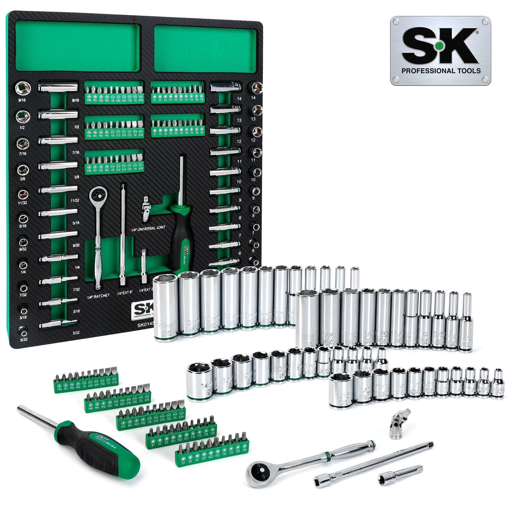 SK01454-216P - 101 Piece, 1/4" Drive, 6 Point, Shallow & Deep, SAE & Metric Chrome Socket Set with Bits