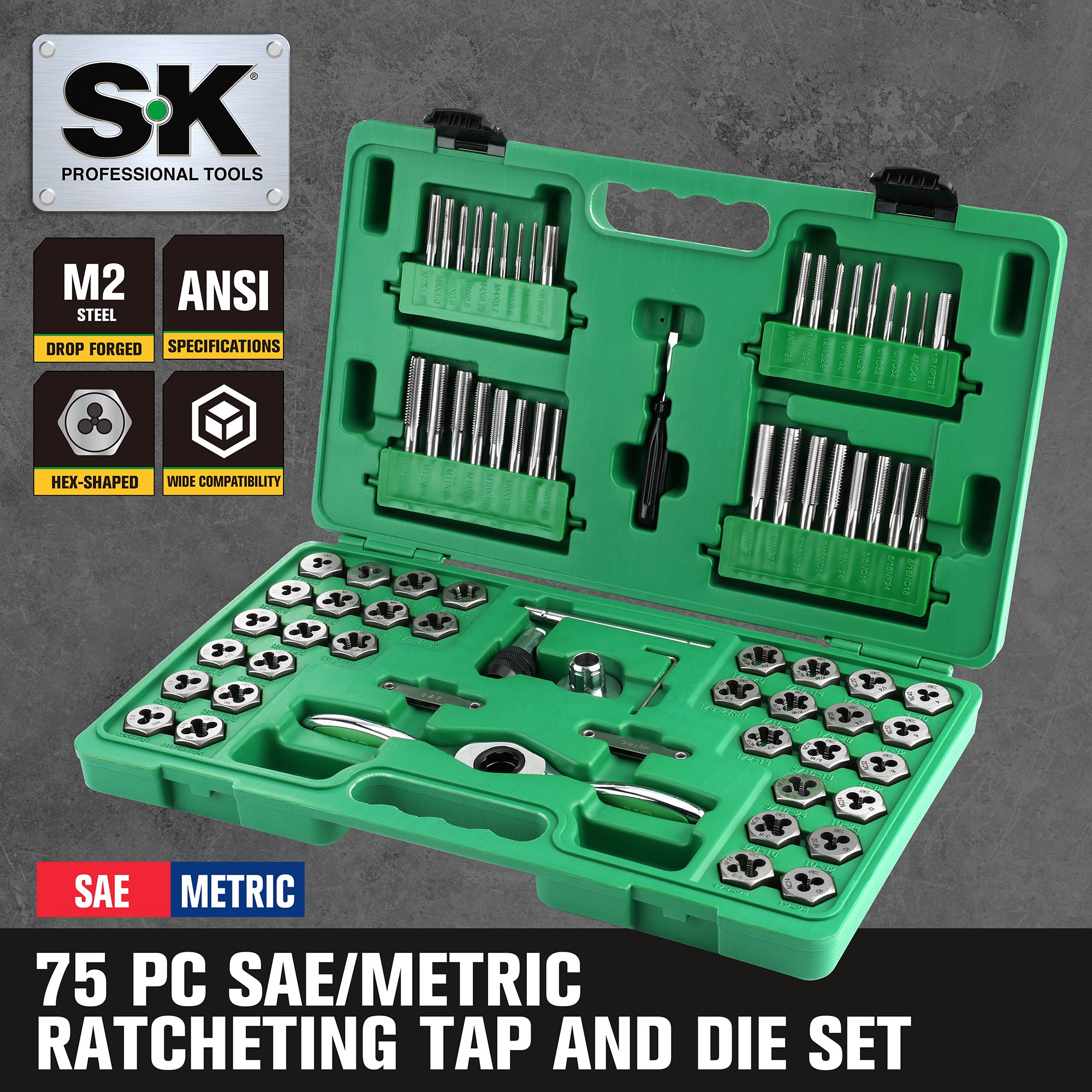 75 Piece Ratcheting Tap and Die Set, #SK01520 – SK Tools USA, LLC