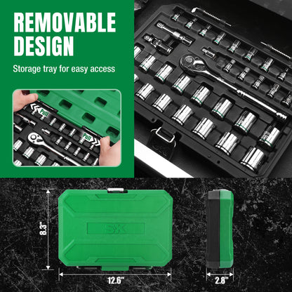 1/4" & 3/8" Drive, 34 Piece, 6 Point, Standard, SAE & Metric Chrome Socket Set, #SK01541