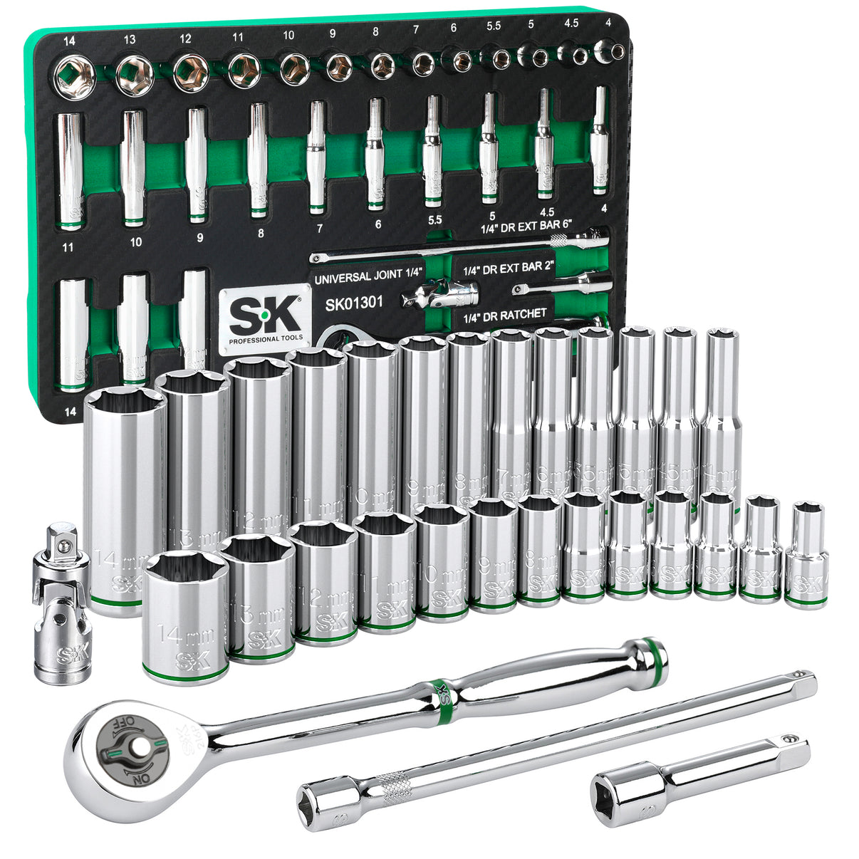 SK01301-216P - 30 Piece 1/4" Drive, 6 Point, Standard & Deep, Metric Chrome Socket Set