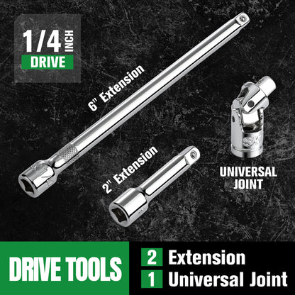 SK01454-216P - 101 Piece, 1/4" Drive, 6 Point, Shallow & Deep, SAE & Metric Chrome Socket Set with Bits View 4