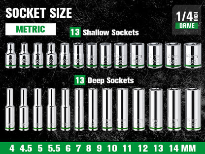 SK01301-216P - 30 Piece 1/4" Drive, 6 Point, Standard & Deep, Metric Chrome Socket Set View 8