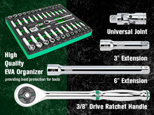 Load image into Gallery viewer, 56 Piece 3/8&quot; Drive, 6 Point, Standard &amp; Deep, SAE &amp; Metric Chrome Socket Set
