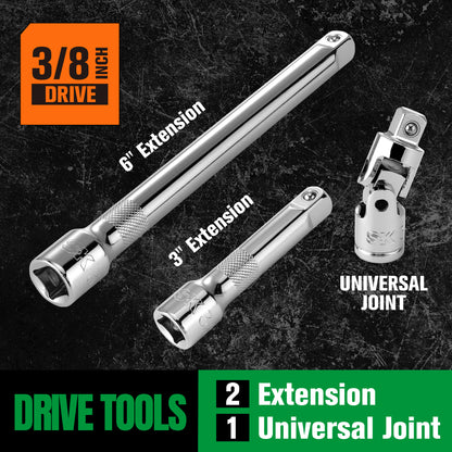 SK01307-216P - 56 Piece 3/8" Drive, 6 Point, Standard & Deep, SAE & Metric Chrome Socket Set View 5