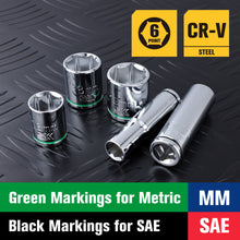 Load image into Gallery viewer, 56 Piece 3/8&quot; Drive, 6 Point, Standard &amp; Deep, SAE &amp; Metric Chrome Socket Set
