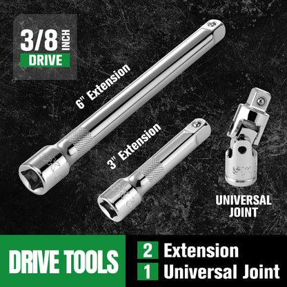 SK01308-216P - 31 Piece 3/8" Drive, 6 Point, Standard & Deep, Metric Chrome Socket Set View 6