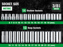 Load image into Gallery viewer, 31 Piece 3/8&quot; Drive, 6 Point, Standard &amp; Deep, Metric Chrome Socket Set
