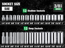 Load image into Gallery viewer, 30 Piece 3/8&quot; Drive, 6 Point, Standard &amp; Deep, SAE Chrome Socket Set
