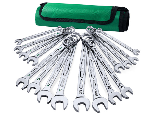 16 Piece, 12 Point, SAE & Metric Chrome Combination Wrench Set