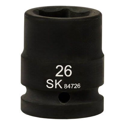 SK84726 - 3/4" Drive, 6 Point, Shallow, Metric Impact Socket, 26mm