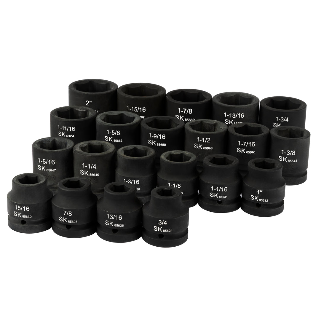 SK85621 - 1" Drive, 21 Piece, 6 Point, Shallow, SAE Impact Socket Set