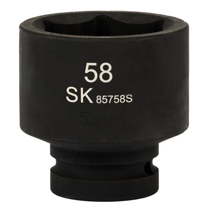 SK85758S - 1" Drive, 6 Point, Shallow Metric Impact Socket, 58mm