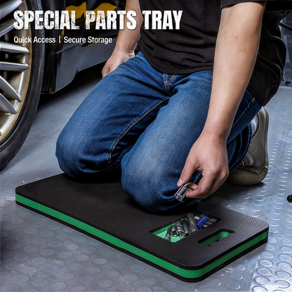 Extra large heavy duty kneeling pad by SK Tools USA in black with green trim for comfort and support during repairs