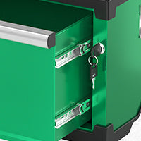 Green SK Tools USA Modular Stackable Storage Toolbox with 2 drawers and a locking mechanism