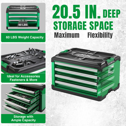 Modular Stackable Storage Toolbox by SK Tools USA, LLC in green with 4 drawers and 60 lbs weight capacity