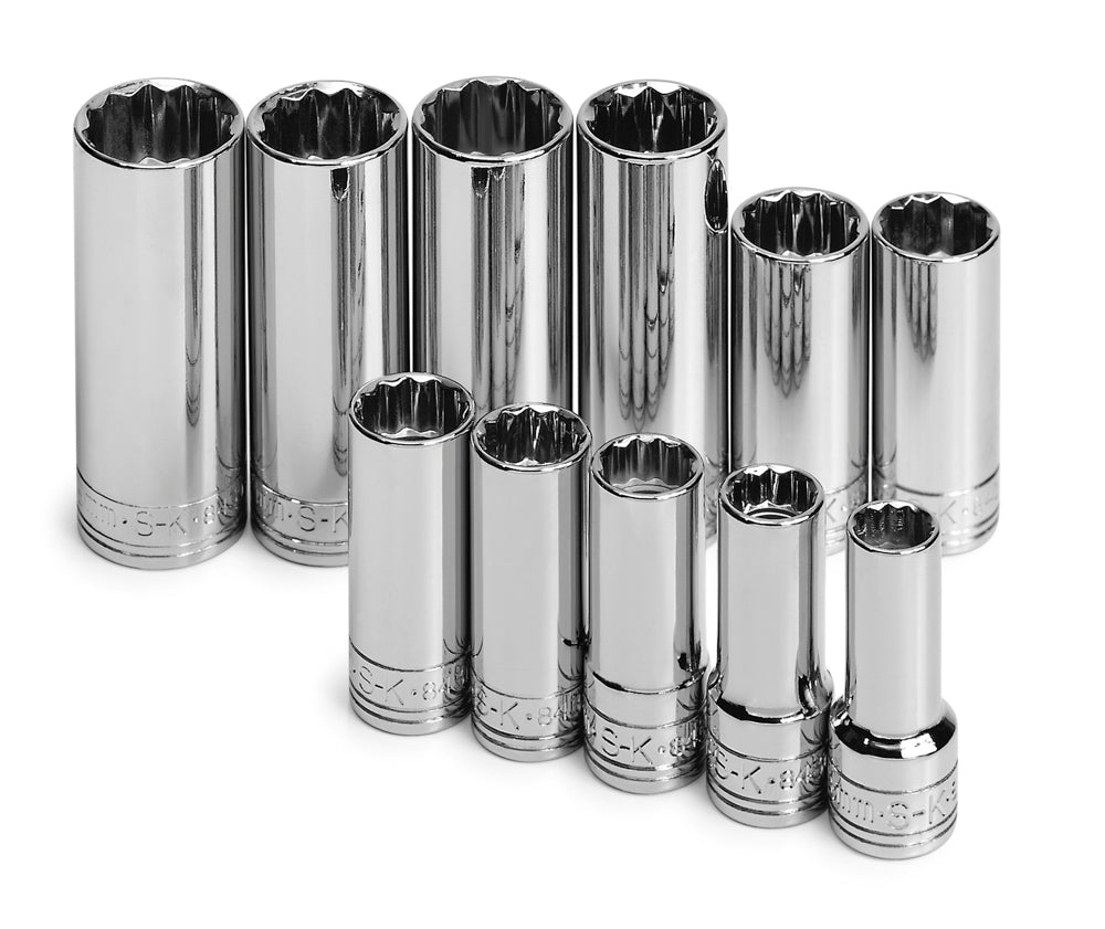 11 Piece 3/8" Drive 12 Point Deep Metric Chrome Socket Set