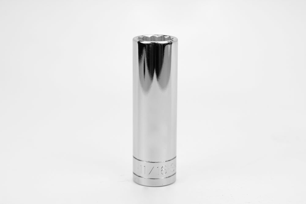 11/16" 1/2" Drive 12 Point Fractional Deep Chrome Socket